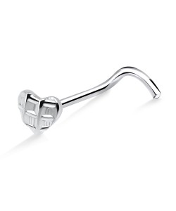 Checked Heart Silver Curved Nose Stud NSKB-05a